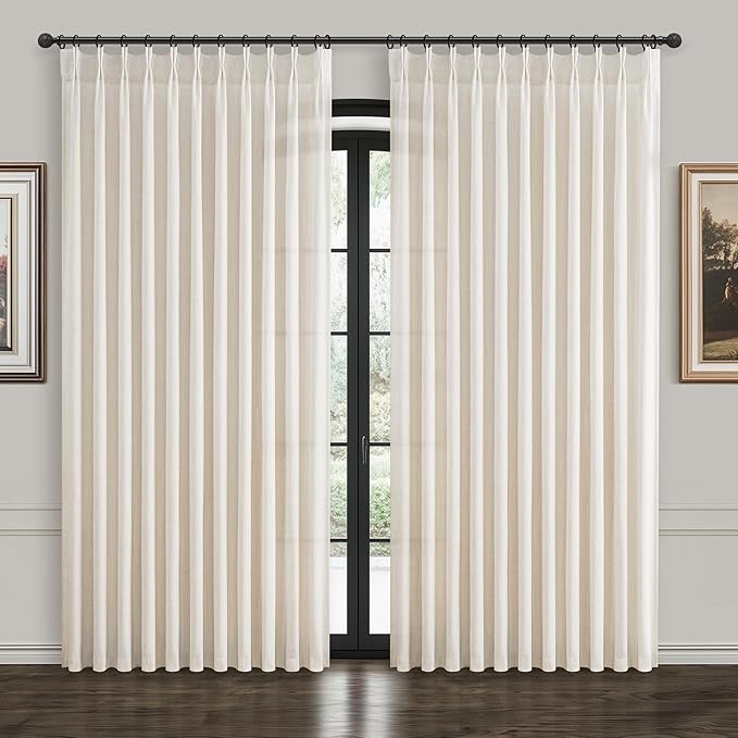 100 Inch Extra Wide Linen Sheer Curtains 84 Inch Long 2 Panels Set for Living Room, Pinch Pleated Light Filtering Farmhouse Nursery Room Curtain 100 x 84 Large Window Track System Semi Through Drapes