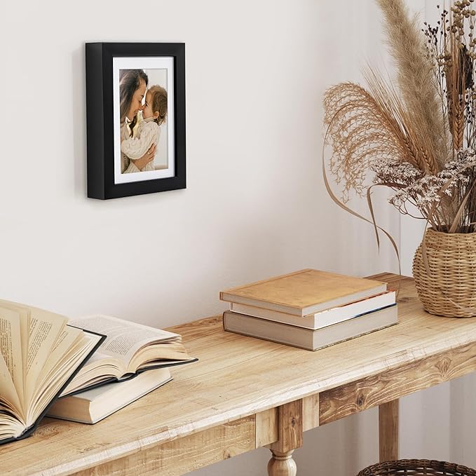 Americanflat 5x7 Picture Frame with Shatter-Resistant Glass - Use as 4x6 Frame with Mat or Display 5x7 Photo Without Mat - Soho Collection - Deep Molding Picture Frames for Tabletop or Wall - Black