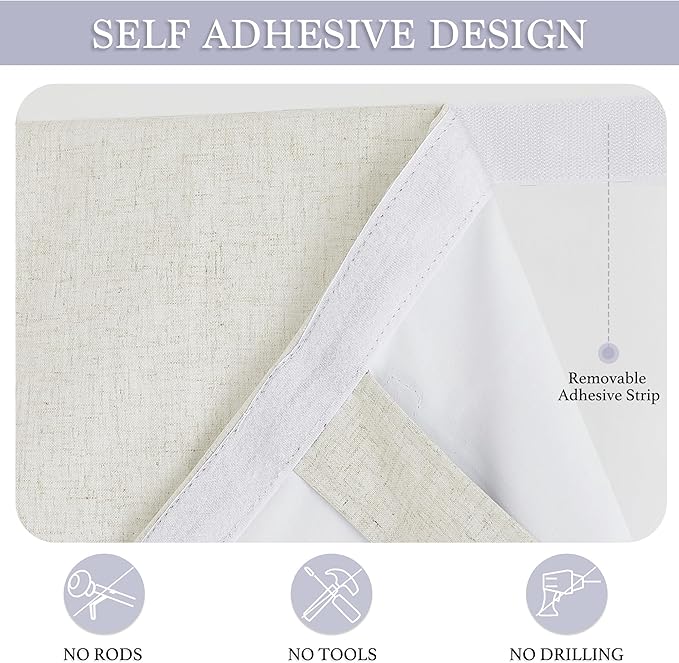 RYB HOME 100% Blackout Tricia Door Curtains, Linen Textured Blend Thermal Insulating Privacy French Door Window Tie Up Shades Sidelight Curtains for Kitchen, W 34 x L 40 inches, Linen, 1 Panel