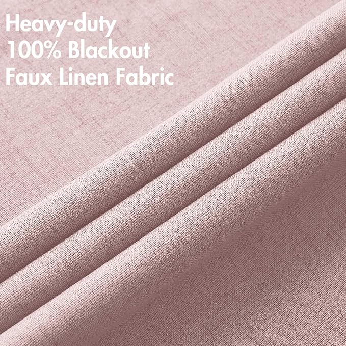 MIULEE Linen Texture Curtains for Bedroom Solid 100% Blackout Thermal Insulated Pink Curtains Grommet Room Darkening Drapes for Living Room Nursery 52x54 Inch (2 Panels)