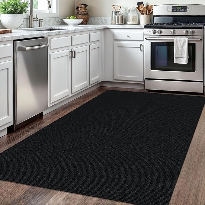 KOZYFLY Washable Area Rug 4x6 Ft Non Slip Rubber Backed Rugs for Entryway Bedroom Throw Rugs Boho Entry Rug, Cotton Braided Floor Carpet for Dining Room Living Room, Black