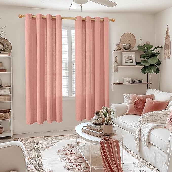YoungsTex Linen Curtains for Living Room 72 Inches Length Light Filtering, Dusty Rose Textured Privacy Window Drapes with Grommet for Bedroom Spring Decor, 2 Panels, 52 X 72 Inch