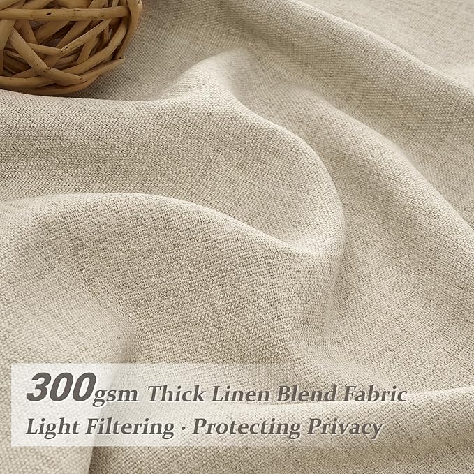 PleatedDrapes Light Flax Sheer Pinch Pleated Drapes 105 Inches Long for Living Room, Elegant Warm Beige Light-Filtering Semi Through Boho Curtains Office 104-105 Inch Large Window Curtain 2 Panels Set