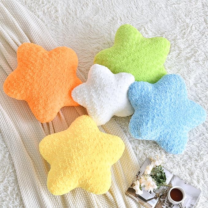 Star Pillow, 14.9" Star Shaped Plush Pillow for Couch Bed Sofa, Cute Decorative Throw Pillows with Soft Faux Fur Room Decor for Bedroom Living Room (Blue)