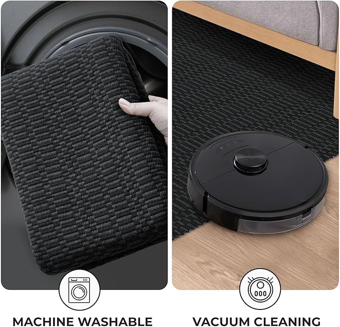 KOZYFLY Washable Runner Rug 3x10 ft Hallway Kitchen Runner Rugs with Rubber Backing Bobo Entryway Runner Indoor, Long Carpet Runners for Hall Kitchen Entryway, Black/Grey