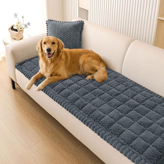Smiry Non Slip Couch Covers for Dogs, Fuzzy Pet Couch Covers for 3 Cushion Sofa Pet Friendly, Soft Sofa Slipcovers Cushion Furniture Protector Washable (Dark Grey, 27.6" x 88")