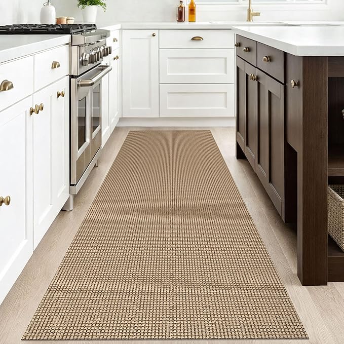 IOHOUZE Washable Runner Rug 3x8 Non Slip Rubber Backed Wide Hallway Runner Entryway Runner Indoor, Woven Kitchen Rugs Cotton Floor Carpet for Hall Entrance Bedroom, Orange/Tan/Brown