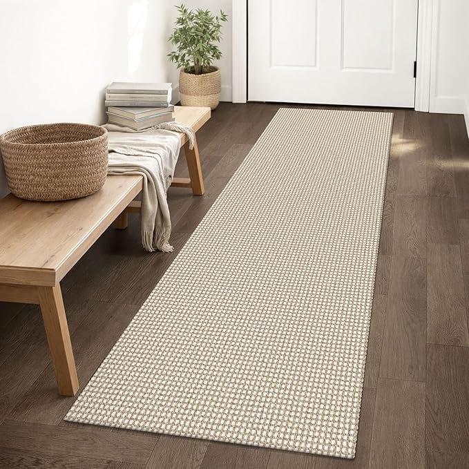 IOHOUZE Washable Runner Rug 2x6 Non Slip Runners for Hallways Entryway Runner Indoor, Kitchen Rugs Woven Cotton Floor Carpet for Kitchen Hall Entrance Bedroom, Beige/Khaki