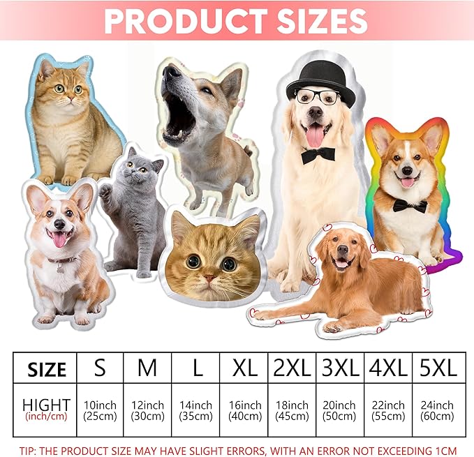 Custom Pet Pillow with Picture, Personalized Photo Dog Cat Face Shaped Pillow, Customized Stuffed Animal Picture Pillows, Double-Sided Print Pillow for Home Sofa Decor Pet Memorial Gifts for Dogs