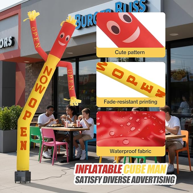 6ft Now Open Air Tube Dancer Inflatable Waving Tube Man with Lights & Built-in Blower - Wacky Waving Dancing Guy Set for Business Promotion