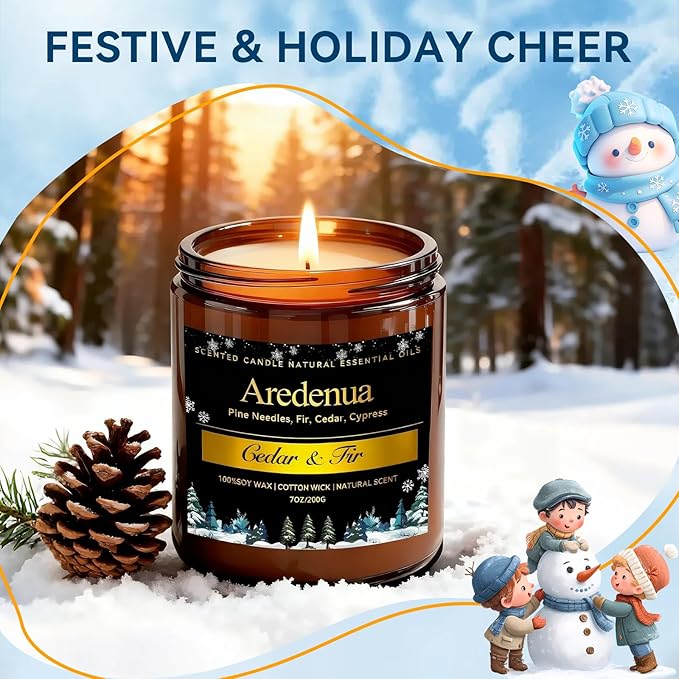 Cedar & Fir Scented Candle | 7oz Soy Candles for Home Scented with 50H Burn - Evergreen Pine Candle for Home | Aromatherapy Gifts for Women Men