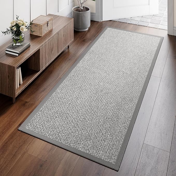 YDKGL Washable Hallway Runner Rug 2x6 Jute Like Kitchen Runner Mat Rugs Non Slip, Woven Soft Entryway Farmhouse Runner Boho Floor Carpet for Indoor Laundry Hall Backdoor Bedroom Living Room, Grey