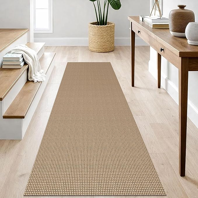 IOHOUZE Washable Runner Rug 2.6x8 Non Slip Rubber Backed Wide Hallway Runner Entryway Runner Indoor, Kitchen Rugs Woven Cotton Floor Carpet for Hall Bedroom, Orange/Tan/Brown