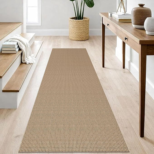 IOHOUZE Washable Runner Rug 2.6x8 Non Slip Rubber Backed Wide Hallway Runner Entryway Runner Indoor, Kitchen Rugs Woven Cotton Floor Carpet for Hall Bedroom, Orange/Tan/Brown