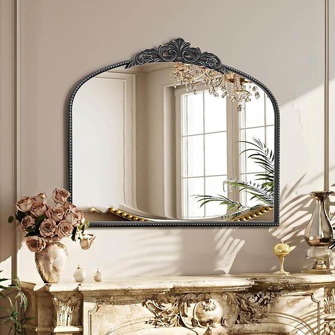 Micasso Vintage Wall Black Mirror: 29"x 36" French Baroque Antique Mirror - Traditional Ornate Decorative Arched Mirrors for Wall/Bathroom/Entryway/Fireplace/Hallway - Home Decor for Living Room