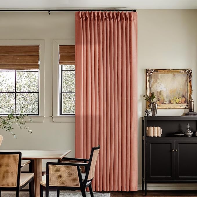 Farmhouse Terracotta Linen Curtains 102 Inches Long for Living Room Pinch Pleated Drape with Hooks Rings for Track System Light Filtering 102 Inch Curtain for Bedroom Sliding Patio Door 2 Panels