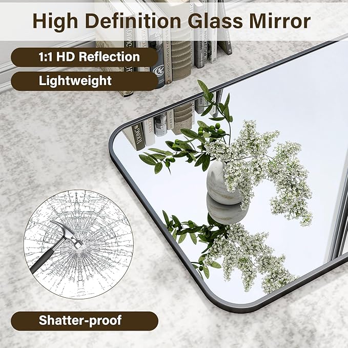 HARRITPURE Bathroom Mirror 40''x30'' - Black Wall Mirror for Over Sink, Aluminum Frame Rectangle Vanity Mirrors for Entryway Bedroom Living Room, Wall-Mounted Horizontally or Vertically