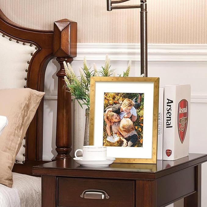 upsimples 8.5 By 11 Picture Frame, Display Pictures 6x8 with Mat or 8.5 x 11 Without, Wall Hanging Photo Frames, Bronze, 1 Pack