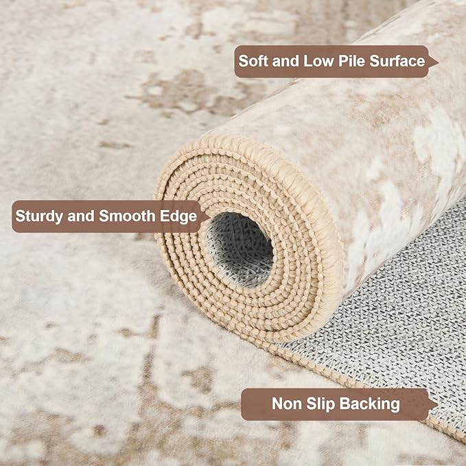 HOMORE 2x8 Runner Rug for Kitchen Hallways Runners Rugs, Beige Long Rug Non Slip Washable Rugs for Entrway Soft Abstract Carpet for Entrance Bedroom Living Room Bathroom
