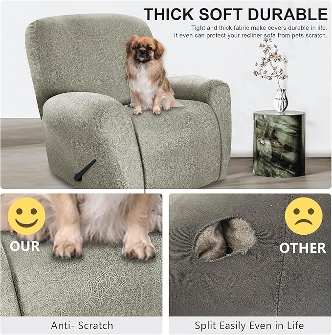 ANARACHON Recliner Chair Covers Leather Look, 4 Pieces Recliner Covers Non Slip, Soft Slipcovers for Large Recliners, Furniture Protector Washable for Pets (1 Seater, 05 Beige)