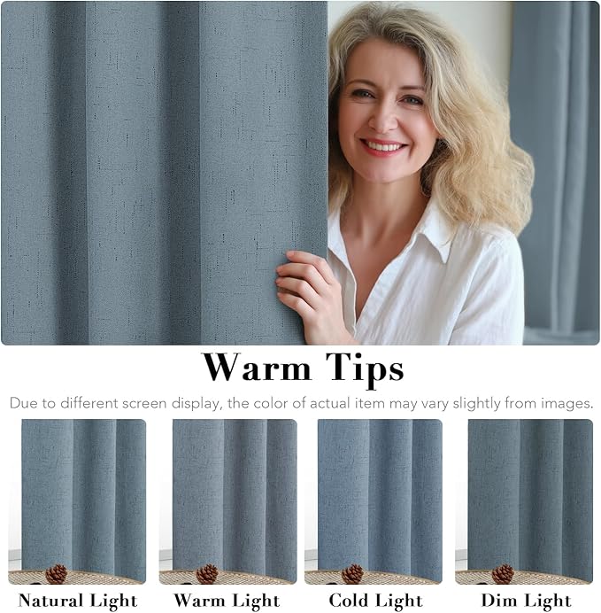 H.VERSAILTEX Linen Blackout Curtains Durable Thick Textured Linen Look 100% Blackout Patio Door Curtain Anti Rust Grommet Extra Wide Sliding Door Curtain Panel, W100 x L108 inch - Stone Blue
