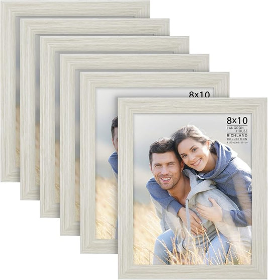 Langdon House 8x10 Picture Frames (Almond White, 6 Pack) Woodgrain Style, Wall Mount or Table Top, Richland Collection