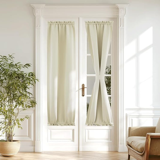 NICETOWN Sidelight French Door Room Darkening Curtain Light Blocking Window Curtain for Narrow Glass Door Rod Pocket Blackout Drapes with Tieback 20 inch by 72 inch, 1 Panel, Light Beige