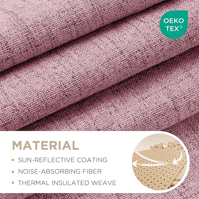 Joydeco Blackout Curtains for Bedroom - 100% Light Blocking 2 Panels Set Pink Drapes 66" W x 96" L, Thermal Insulated Room Darkening Curtains, Linen Textured for Living Room, Rod Pocket & Back Tabs