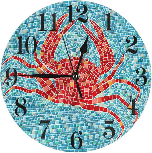 Ocean Sea Crab Wall Clock Battery Operated Silent Non Ticking Round Clock Wall Decor for Home Kitchen Living Room 9.8 Inch