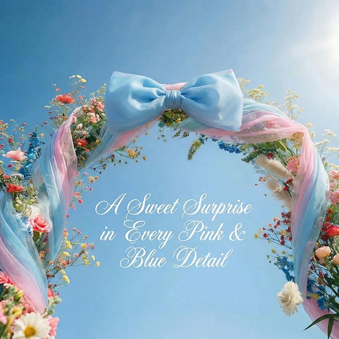 Canlierr Extra Large Pink and Blue Organza Bow Decorations 39 x 59 Inch Giant Pink Blue Tulle Bow with Tie and Long Ribbon Tails for Wedding Valentines Party Backdrop Coquette Room Wall Decoration