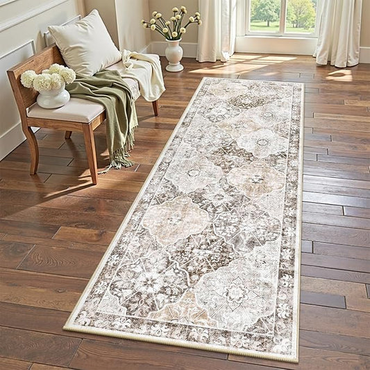 Ileading Washable Hallway Runner Rugs, 2x6 Non Slip Runners Area Rug for Entryway Kitchen Bathroom Bedroom Laundry Living Room, Long Narrow Low-Pile Floor Carpet Boho Vintage Throw Mat for Kids Room