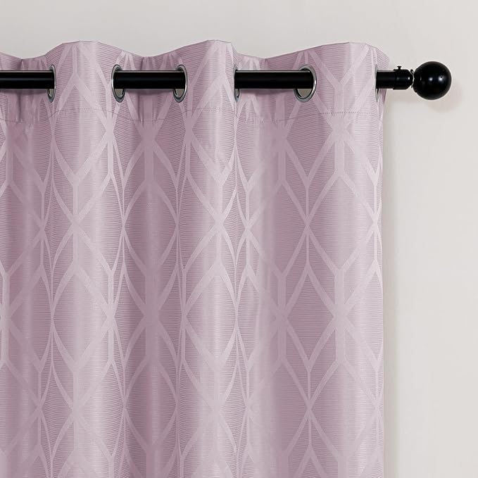 Amazon Basics Jacquard 2-Piece 100% Blackout Curtains, Living Room and Bedroom Drapes, Thermal Insulated Window Treatment, 42"x84", Pink