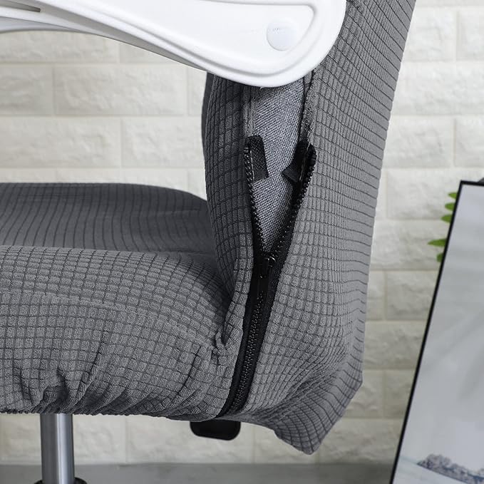 FORCHEER Office Chair Cover Water Repellent Jacquard Armrest Swivel Chair Slipcovers Removable Stretch Universal Computer Chair Cover L with Chair Arm Cover 2P-Dark Grey