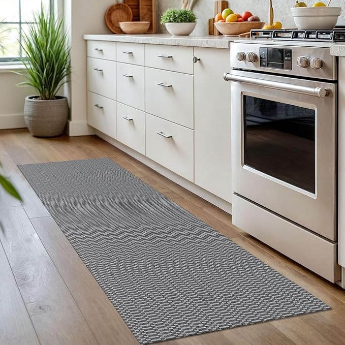 KOZYFLY Washable Runner Rug 2x7 ft Hallway Runner Kitchen Runner Rugs with Rubber Backing Bobo Non Slip Entryway Runner Indoor, Carpet Runners for Hall Entrance Bedroom, Grey/Charcoal Grey