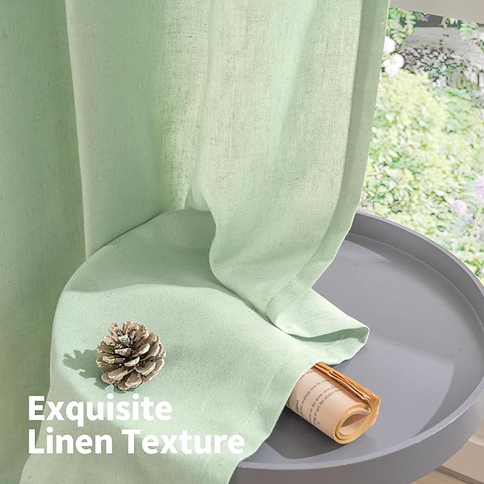 YoungsTex Sage Linen Curtains for Living Room Spring Decor, Light Green Light Filtering Drapes with Grommet for Dining Bedroom Boho Rustic Privacy, 2 Panels, 52 X 90 Inch