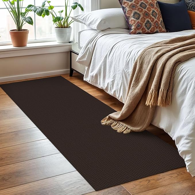 KOZYFLY Washable Runner Rug 2x6 Ft Runners for Hallways Non Slip Kitchen Runners Braided Cotton Entryway Runner Indoor, Carpet for Hallway Kitchen Entryway Bedroom, Dark Coffee/Brown