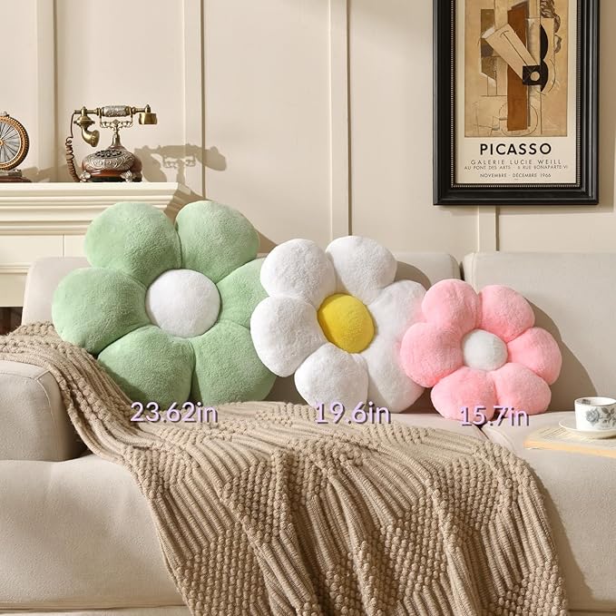 Flower Pillow,Daisy decorativeThrow Pillow 15.7In Cute Flower Cushion Home Decor for Sofa Couch Bed Reading Tent.
