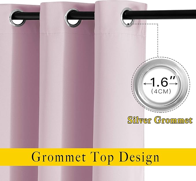 NICETOWN Room Darkening Grommet Curtain Panels - Living Room Curtains Thermal Insulated Window Treatments Privacy Draperies for Patio (W80 x L108, Baby Pink, 1 Pair)