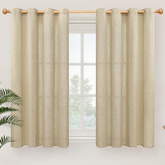 YoungsTex Burlap Linen Curtains 45 Inch Length for Short Window, Light Filtering Drapes with Grommet Privacy for Bedroom Living Room Window, 2 Panels, 52 X 45 Inch