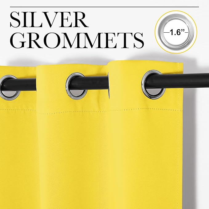 NICETOWN Window Curtain Panels, Thermal Insulated Solid Grommet Draperies/Drapes for Basement (Bright Yellow, 1 Pair, 34 by 84-inch)