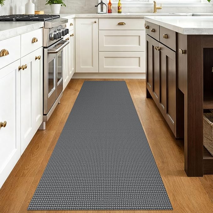 IOHOUZE Washable Runner Rug 2.6x8 Non Slip Rubber Backed Wide Hallway Runner Entryway Runner Indoor, Kitchen Rugs Woven Cotton Floor Carpet for Hall Entrance Bedroom, Dark Grey