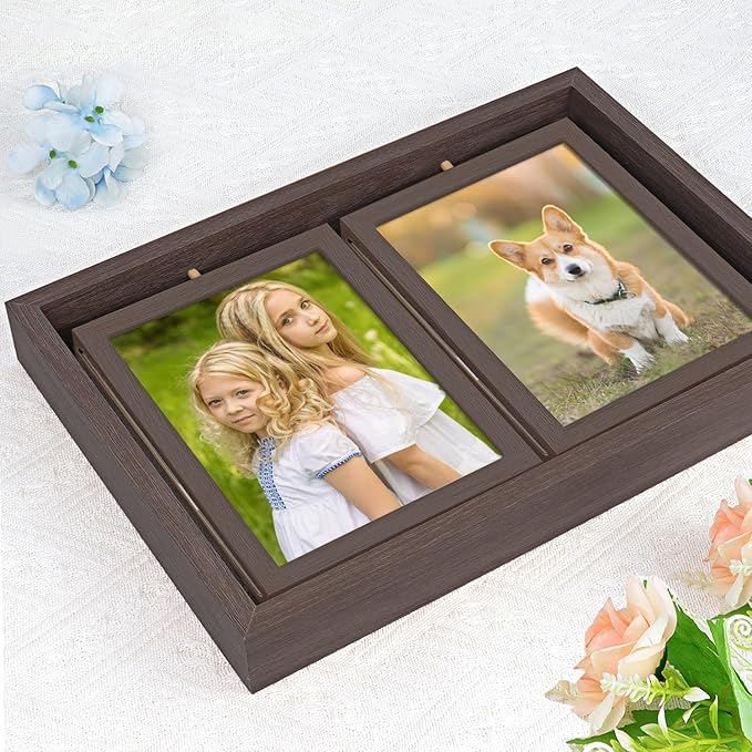 ZEEYUAN 5x7 Picture Frame Desktop Picture Frame Double Side 5x7 Rotating Photo Frame Family Collage Frame Tabletop for Office Home