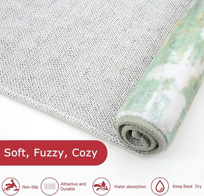 KOZYFLY Modern Abstract Hallway Runner Rug, 2x8 Kitchen Rugs Non-Slip Washable Soft Striped Runner Rugs, Print Light Green Yellow Carpet Runner for Entryway Bathroom Laundry Room Foyer
