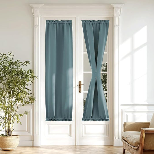NICETOWN Greyish Blue Blackout Curtain for French Door - Thermal Insulated Window Shade with Tieback, Privacy Panel for Sidelight or Front Door, W20 x L72 Inches Long, 1 Panel