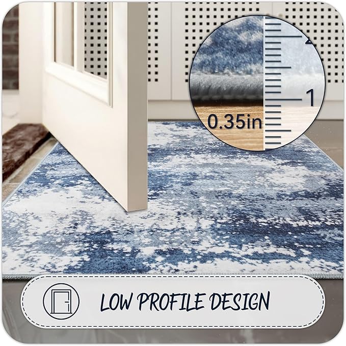Entryway Rug 2x3 Blue Door Mat Indoor Entrance 24x36, Washable Small Throw Rugs for Kitchen Floor, Entry, Front Door, Bedroom Bedside, Non-Slip Low Pile Stain & Fade Resistant, Abstract Navy