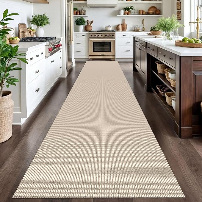 IOHOUZE Washable Exrea Long Hallway Runner Rug 3x16 Non Slip Rubber Backed Kitchen Runner Entryway Runner Indoor, Woven Rugs Floor Carpet for Kitchen Hall Entryway, Beige/Khaki