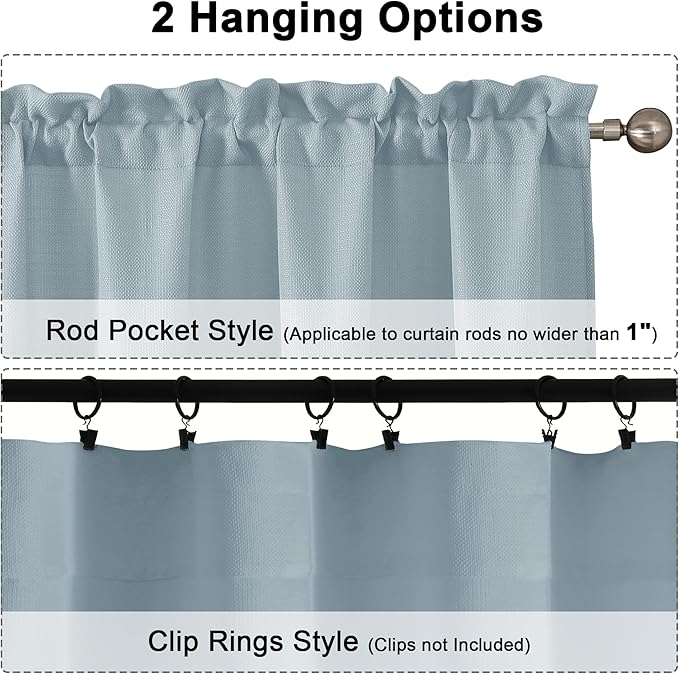 Chyhomenyc Curtains 30 Inch Length, Faux Linen Textured Small Cafe Curtains, Light Filtering Short Curtain for Bathroom Window, 30x30 Inch, 2PCS, Aqua with Greenish Tone