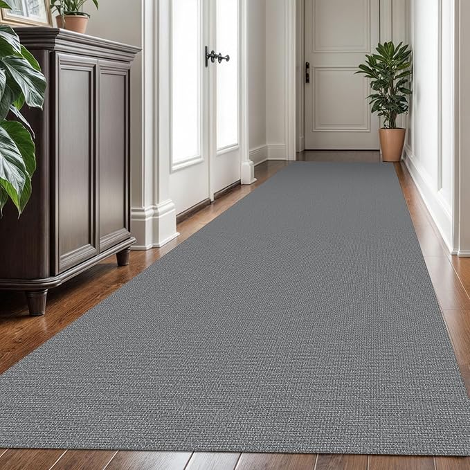 KOZYFLY Washable Runner Rug 3x16 ft Hallway Kitchen Runner Rugs with Rubber Backing Bobo Non Slip Entryway Runner Indoor, Long Carpet Runners for Hall Kitchen Entryway, Grey