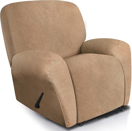 ANARACHON Leather Look Recliner Chair Covers, 4 Pieces Recliner Covers Non Slip, Soft Cover for Reclining Chair, Washable Furniture Protector for Pets (1 Seater, 026 Brown)