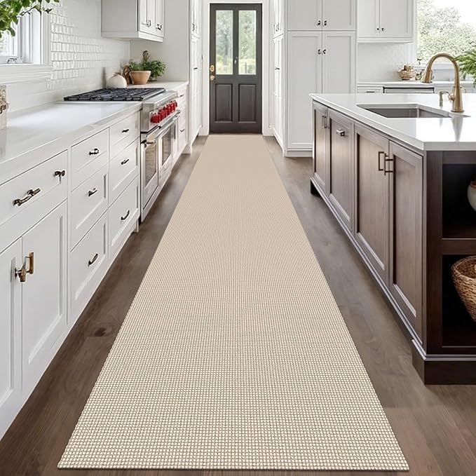 IOHOUZE Washable Exrea Long Hallway Runner Rug 3x20 Non Slip Rubber Backed Kitchen Runner Entryway Runner Indoor, Woven Rugs Floor Carpet for Kitchen Hall Entryway, Beige/Khaki